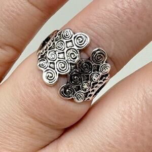 Boho Bali Filigree Swirls Silver Tone Metal Ring NEW